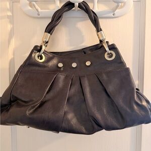 Longboom Classic Purple Pleated Shoulder Bag with Braided Handles